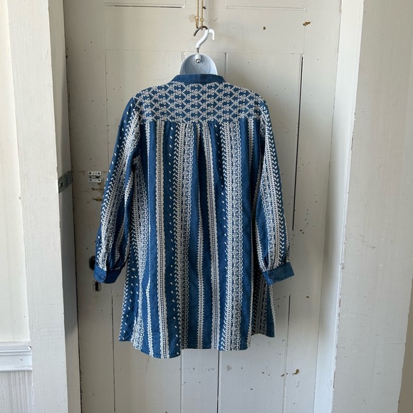 Zara Embroidered Eyelet Chambray Tunic Peasant Mini Dress - Picture 8 of 14